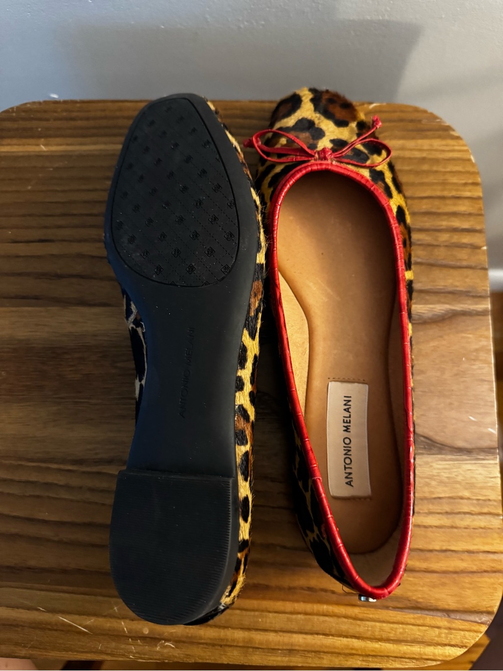 ANTONIO MELANI Leopard Ballet Flats with Red Trim